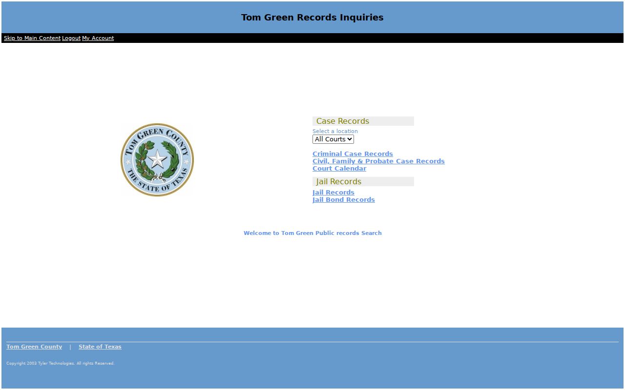 Tom Green County Tyler Odyssey public access endpoint during an unavailable state