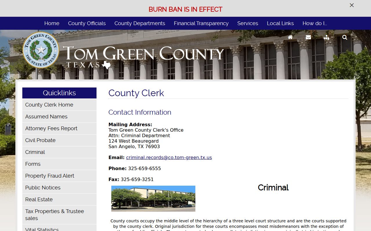 Tom Green County criminal court docket misdemeanor and cause-number information