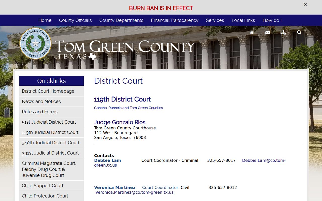 Tom Green County 119th District Court contacts and livestream notice