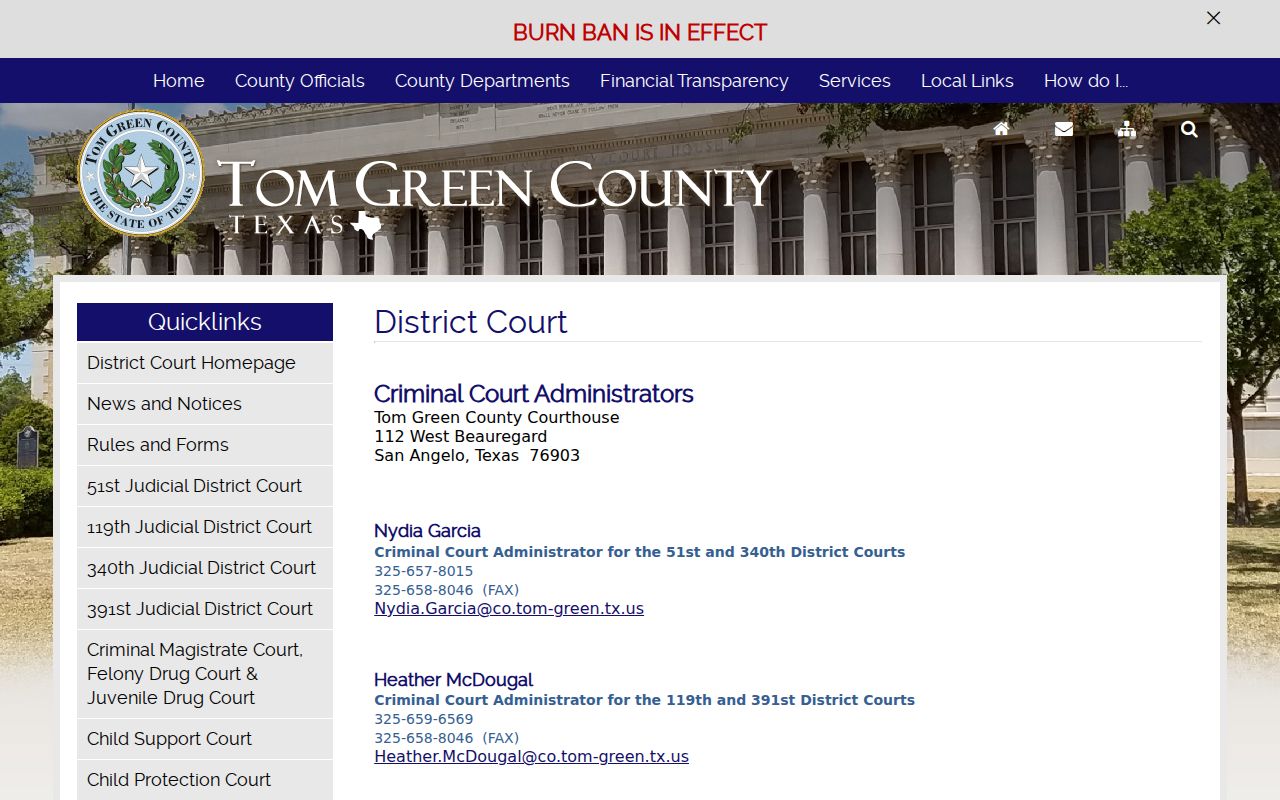 Tom Green County criminal court docket coordinator assignments