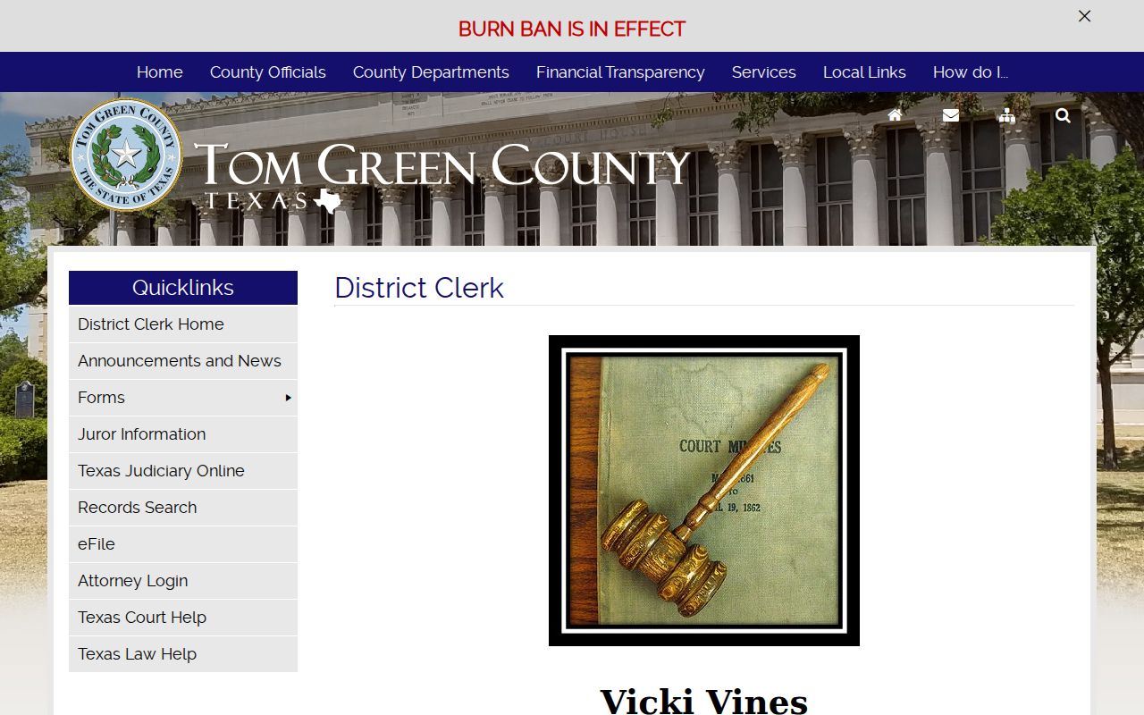 Tom Green County court case records District Clerk page